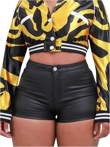WDIRARA Women's Plus Size Faux Leather Skinny Shorts High Waisted Mini Shorts Rave Clubwear in Saudi Arabia