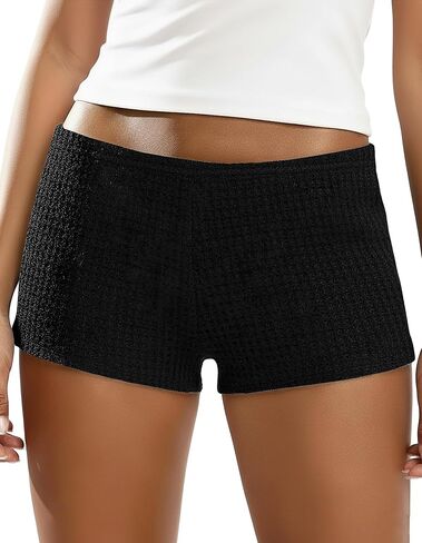 IWOLLENCE Women's Striped Micro Shorts Knit Low Rise Y2K Going Out Mini Shorts Casual Short Loungewear in Saudi Arabia
