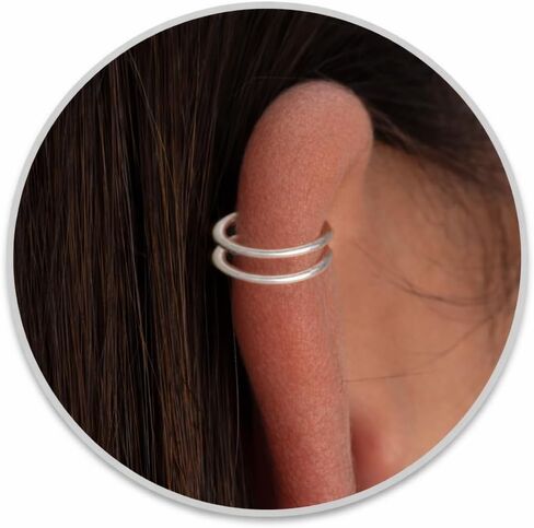 Tiny Silver Double Hoop Helix Ring - 20 Gauge Snug Double Helix Piercing - Thin Hammard Silver Helix Hoop in Saudi Arabia