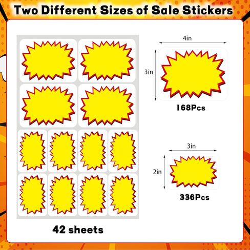 BESARME 504 Pcs Removable Garage Sale Stickers, Adhesive Yard Sale Price Stickers 2"x 3"& 3"x 4" Price Tags for Retail Flea Market Community Events County Fairs in Saudi Arabia