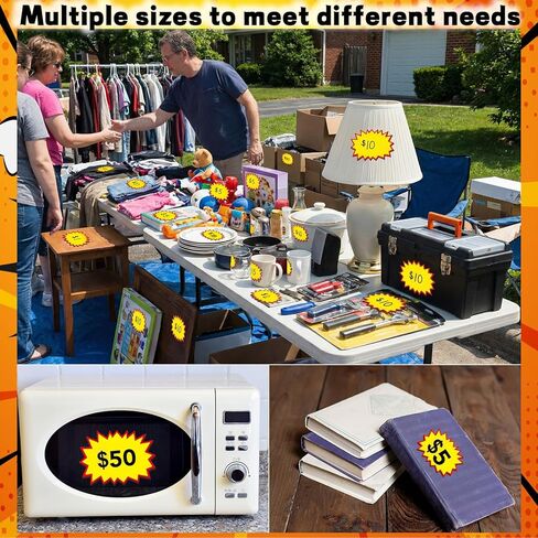 BESARME 504 Pcs Removable Garage Sale Stickers, Adhesive Yard Sale Price Stickers 2"x 3"& 3"x 4" Price Tags for Retail Flea Market Community Events County Fairs in Saudi Arabia