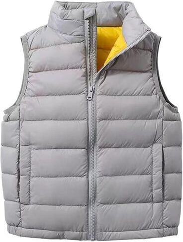 سترة ملابس خارجية للأولاد والبنات، سترة خفيفة الوزن بدون أكمام بلون سادة، سترة منتفخة مقاومة للماء وقابلة للتعبئة in Kuwait