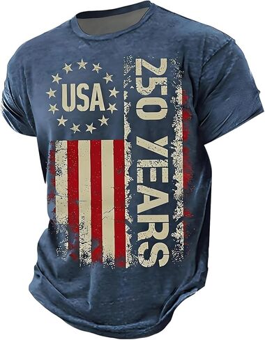 250 الذكرى الولايات المتحدة الأمريكية قميص Crewneck البلوز القمم الرجال بلايز قمصان قصيرة الأكمام تي شيرت أمريكا طاقم الرقبة المحملة in Kuwait
