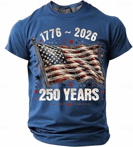 250 Anniversary USA Shirt Crewneck Pullover Tops Men's Tshirts Shirts Short Sleeve T Shirt America Crew Neck Tee in Saudi Arabia