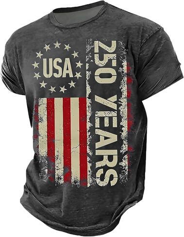 250 Anniversary USA Shirt Crewneck Pullover Tops Men's Tshirts Shirts Short Sleeve T Shirt America Crew Neck Tee in Saudi Arabia
