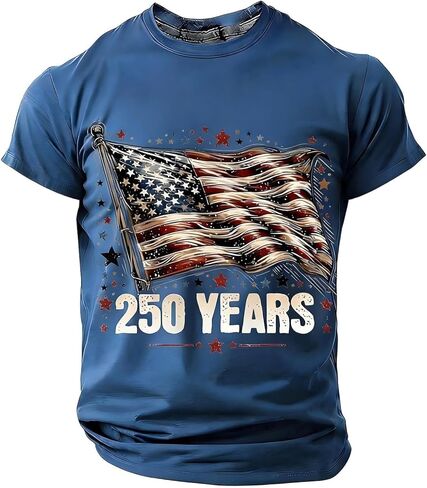 250 Anniversary USA Shirt Crewneck Pullover Tops Men's Tshirts Shirts Short Sleeve T Shirt America Crew Neck Tee in Saudi Arabia