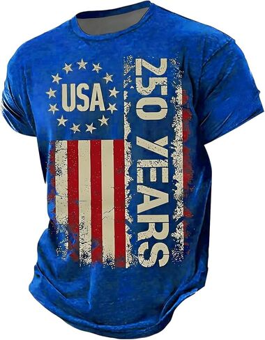 250 Anniversary USA Shirt Crewneck Pullover Tops Men's Tshirts Shirts Short Sleeve T Shirt America Crew Neck Tee in Saudi Arabia