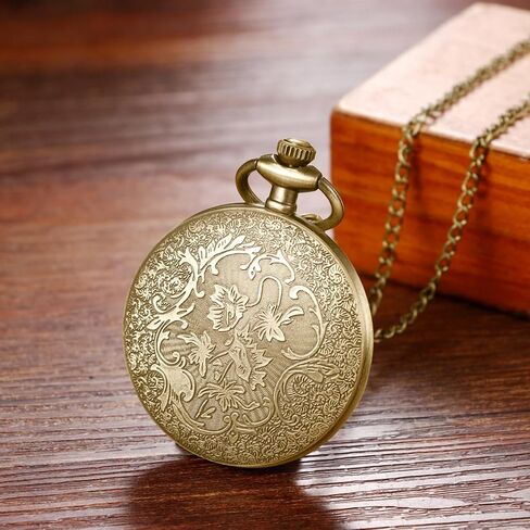 ساعة جيب JewelryWe للرجال والنساء: ساعة كوارتز كلاسيكية بأرقام عربية مفتوحة الوجه وقلادة فوب كلاسيكية مع سلسلة in Saudi Arabia