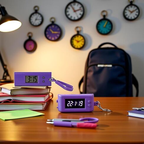 Purple Mini Digital Keychain Watches Portable Keychain Pocket Watch Backpack Clip for Lanyard Backpack, Useful and Practical,Novelty Watches Key Buckle Clip on Unisex in Saudi Arabia