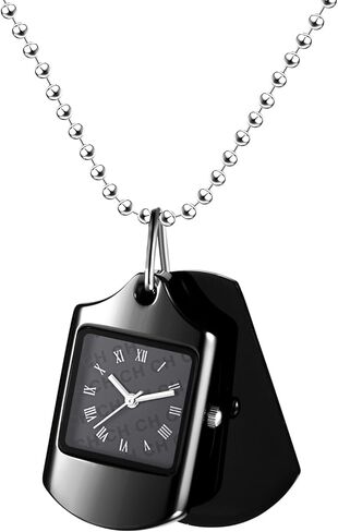 JewelryWe Personalized Pocket Watch Necklace: Analog Quartz Black Eco-Friendly Metal Pocket Watch with Roman Numerals Customizable Dog Tag Style for Men and Women for Valentine's Day in Saudi Arabia
