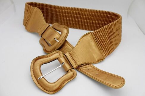 Women’s Metallic Gold Stretch Fashion Belt – Double Western Buckles – Size M L in Saudi Arabia