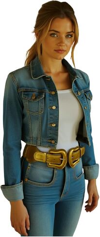 Women’s Metallic Gold Stretch Fashion Belt – Double Western Buckles – Size M L in Saudi Arabia
