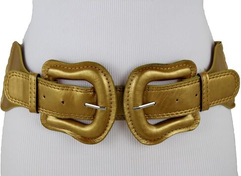 Women’s Metallic Gold Stretch Fashion Belt – Double Western Buckles – Size M L in Saudi Arabia