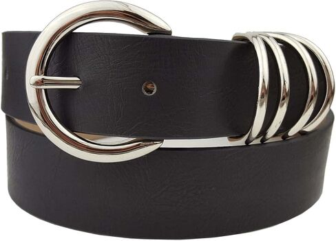 Vegan Jean Belt with Silver Buckle and Rings (M, Black(Silver Rings)) in Saudi Arabia