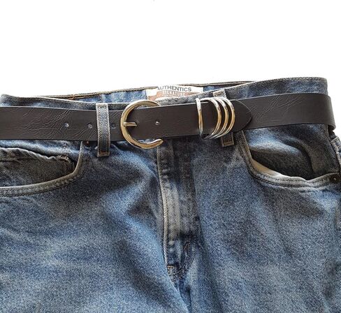 Vegan Jean Belt with Silver Buckle and Rings (M, Black(Silver Rings)) in Saudi Arabia