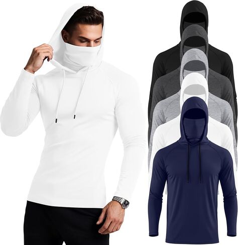 Riyiper 5 Pack Men's Compression Hoodie with Mask Sweatshirt Long Sleeve Lightweight Sports Base Layer Top Active Pullover in Saudi Arabia