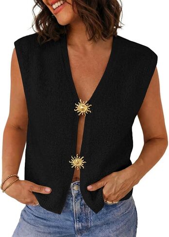 LILLUSORY Womens Sleeveless Sweater Vest Spring Knit V Neck Button Down Casual Loose Cardigan Summer Y2K Going Out Tops in Saudi Arabia