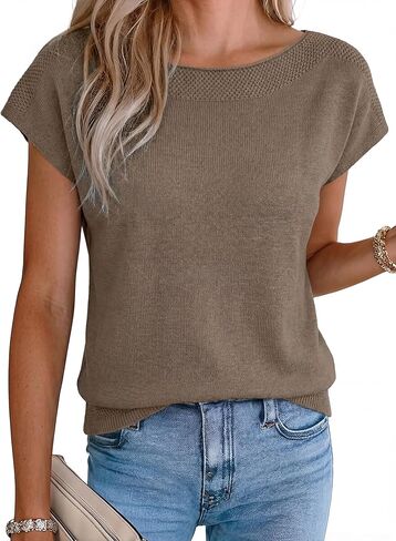 Arach&Cloz Women's Cashmere Blend Cap Sleeve Hollow Out Smart Casual Sweater Vests Tank Summer Tops 2026 in Saudi Arabia
