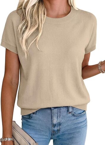 Totatuit Short Sleeve Sweaters for Womens Summer Crew Neck Knit Sweater Shirts Business Casual Work Tops 2026 Spring Outfits in Kuwait