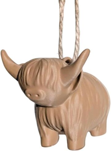 زينة عيد الميلاد على شكل بقرة هايلاند، شماعة مرآة الرؤية الخلفية، هاتف محمول للأطفال (1.5 بوصة، بني خشبي) in Kuwait