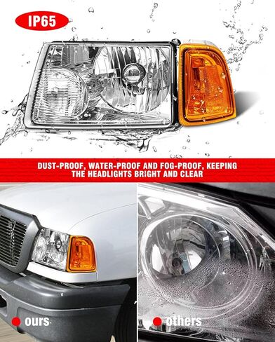 for 2001 2002 2003 2004 2005 2006 2007 2008 2009 2010 2011 Ford Ranger Headlight Assembly with Clear Lens Chrome Housing Amber Reflector Headlamp Replacement Left Right Pair in Saudi Arabia