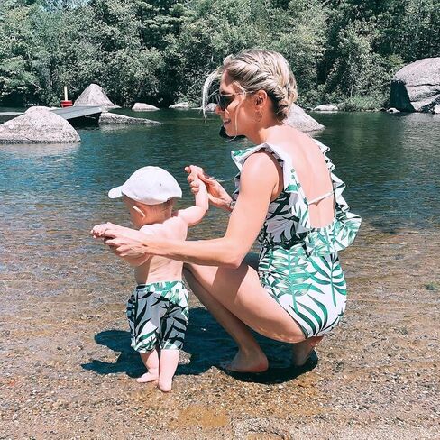 IFFEI Mommy and Me Swimsuit One Piece Ruffle V Neck Bathing Suits Family Matching Swimwear in Saudi Arabia