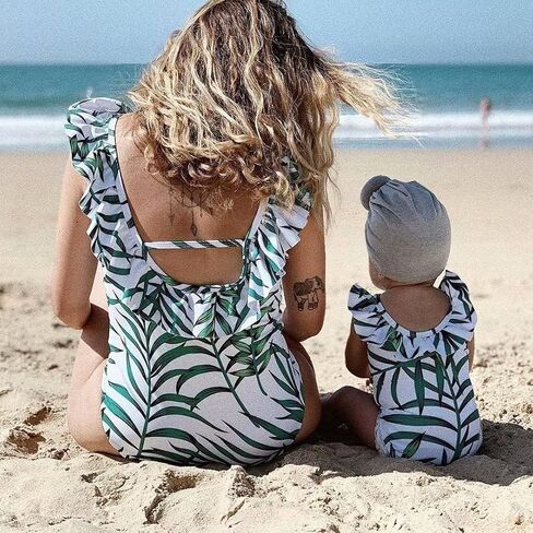IFFEI Mommy and Me Swimsuit One Piece Ruffle V Neck Bathing Suits Family Matching Swimwear in Saudi Arabia