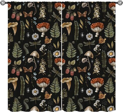 Mushroom Curtains, Woodland Nature Botanical Mushroom Print Window Treatments, Rod Pocket Thermal Insulated Drapes 2 Panel Sets for Bedroom Living Room, 42" W X 45" L【Decor】 in Kuwait