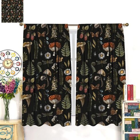 Mushroom Curtains, Woodland Nature Botanical Mushroom Print Window Treatments, Rod Pocket Thermal Insulated Drapes 2 Panel Sets for Bedroom Living Room, 42" W X 45" L【Decor】 in Kuwait