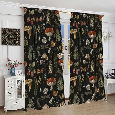 Mushroom Curtains, Woodland Nature Botanical Mushroom Print Window Treatments, Rod Pocket Thermal Insulated Drapes 2 Panel Sets for Bedroom Living Room, 42" W X 45" L【Decor】 in Kuwait