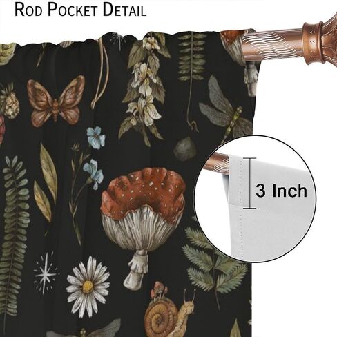 Mushroom Curtains, Woodland Nature Botanical Mushroom Print Window Treatments, Rod Pocket Thermal Insulated Drapes 2 Panel Sets for Bedroom Living Room, 42" W X 45" L【Decor】 in Kuwait