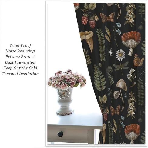 Mushroom Curtains, Woodland Nature Botanical Mushroom Print Window Treatments, Rod Pocket Thermal Insulated Drapes 2 Panel Sets for Bedroom Living Room, 42" W X 45" L【Decor】 in Kuwait