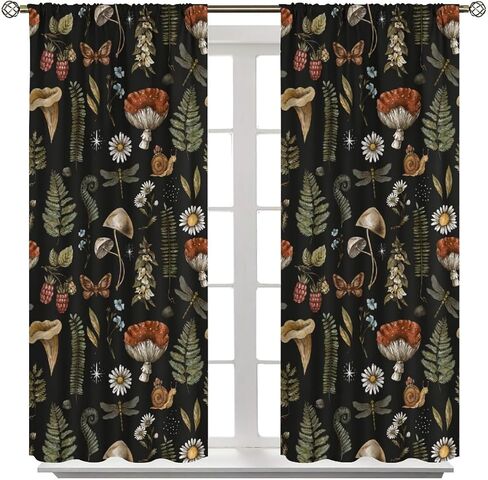 Mushroom Curtains, Woodland Nature Botanical Mushroom Print Window Treatments, Rod Pocket Thermal Insulated Drapes 2 Panel Sets for Bedroom Living Room, 42" W X 45" L【Decor】 in Kuwait