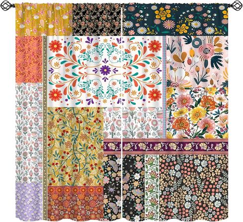 ستائر بوهو المرقعة، ستائر ملونة من الزهور البرية الهبي زهرة المزرعة الريفية، ستائر معزولة حراريًا بجيب قضيب، مجموعتان من الألواح لغرفة النوم وغرفة المعيشة، 42 بوصة عرض × 45 بوصة طول 【ديكور】 in Kuwait