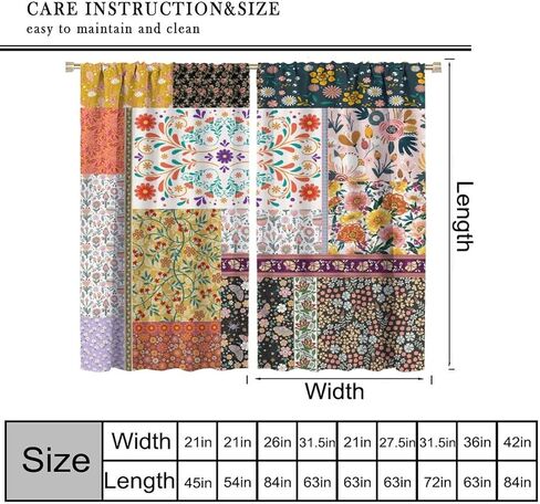 ستائر بوهو المرقعة، ستائر ملونة من الزهور البرية الهبي زهرة المزرعة الريفية، ستائر معزولة حراريًا بجيب قضيب، مجموعتان من الألواح لغرفة النوم وغرفة المعيشة، 42 بوصة عرض × 45 بوصة طول 【ديكور】 in Kuwait