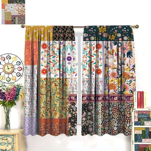 ستائر بوهو المرقعة، ستائر ملونة من الزهور البرية الهبي زهرة المزرعة الريفية، ستائر معزولة حراريًا بجيب قضيب، مجموعتان من الألواح لغرفة النوم وغرفة المعيشة، 42 بوصة عرض × 45 بوصة طول 【ديكور】 in Kuwait