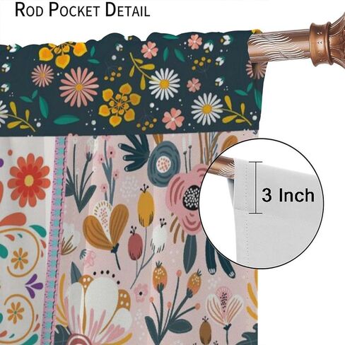 ستائر بوهو المرقعة، ستائر ملونة من الزهور البرية الهبي زهرة المزرعة الريفية، ستائر معزولة حراريًا بجيب قضيب، مجموعتان من الألواح لغرفة النوم وغرفة المعيشة، 42 بوصة عرض × 45 بوصة طول 【ديكور】 in Kuwait