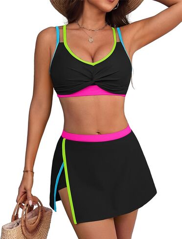 Hanna Nikole Womens High Waisted Bikini Sets Neon, 2 Piece Swimsuit 2026 Tummy Control, Sporty Bathing Suit with Skirt in Saudi Arabia
