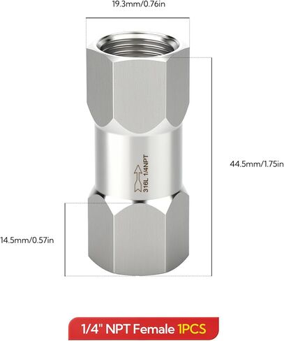 1 قطعة 316L الفولاذ المقاوم للصدأ صمام فحص في اتجاه واحد ، 1/4 "NPT صمام فحص ضاغط الهواء منع التدفق العكسي in Kuwait