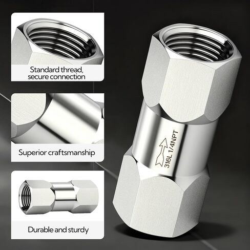 1 قطعة 316L الفولاذ المقاوم للصدأ صمام فحص في اتجاه واحد ، 1/4 "NPT صمام فحص ضاغط الهواء منع التدفق العكسي in Kuwait