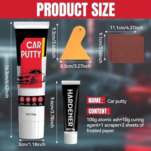 Auto Body Filler, Car Scratch Repair Kit, 100g Car Filler & 10g Hardener, Sandpaper, Scraper, Harden without Cracking, Quick-Drying Suit for Car, Boat, Metal, Fibreglass Paint Scratch Removal Repairs in Kuwait