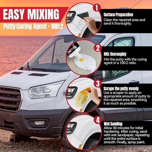 Auto Body Filler, Car Scratch Repair Kit, 100g Car Filler & 10g Hardener, Sandpaper, Scraper, Harden without Cracking, Quick-Drying Suit for Car, Boat, Metal, Fibreglass Paint Scratch Removal Repairs in Kuwait