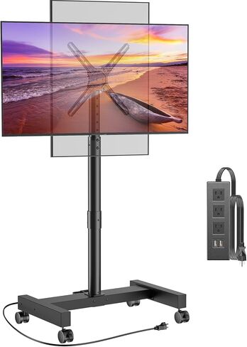 Perlegear Rolling TV Stand for 23-60 Inch LCD LED OLED 4K Smart TVs Holds up to 88lbs, Mobile TV Stand with Height Adjustable, Tilting TV Cart with Locking Wheels Max VESA 400x400mm, PGTVMC16 in Kuwait
