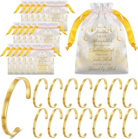 Tondiamo 15/30 Set Ayatul Kursi Bracelets Bulk Ramadan Eid Mubarak Gifts for Women Muslim Quran Allah Bangle Arabic Calligraphy Cuff Bracelet Islamic Jewelry Gift with Bag for Islam Party in Saudi Arabia