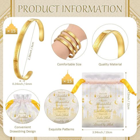Tondiamo 15/30 Set Ayatul Kursi Bracelets Bulk Ramadan Eid Mubarak Gifts for Women Muslim Quran Allah Bangle Arabic Calligraphy Cuff Bracelet Islamic Jewelry Gift with Bag for Islam Party in Saudi Arabia