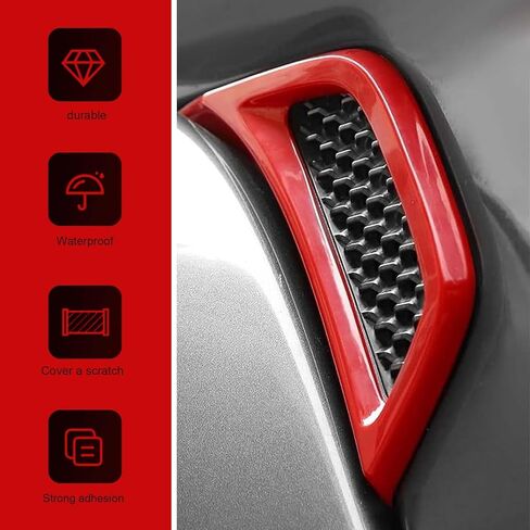 2PCS Wheel Fender Air Vent Inlet Trim Cover Decor, Side Fender Hood Vent Trim Panel, Compatible with Jeep Wrangler JL JLU Gladiator JT 2018-2025, Red Auto Exterior Accessories in Saudi Arabia