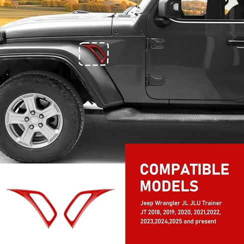 2PCS Wheel Fender Air Vent Inlet Trim Cover Decor, Side Fender Hood Vent Trim Panel, Compatible with Jeep Wrangler JL JLU Gladiator JT 2018-2025, Red Auto Exterior Accessories in Saudi Arabia