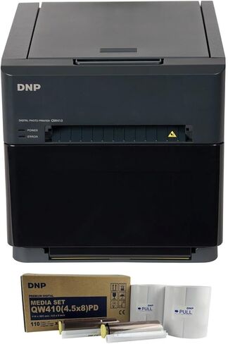 DNP QW410 طابعة صبغ التسامي مقاس 4.5 بوصة، 300 × 300 نقطة لكل بوصة، 190 طباعة 4 × 6 بوصة في الساعة - حزمة مع وسائط الطابعة DNP QW410، 4.5 × 8 in Kuwait