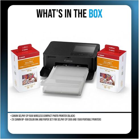 Canon CP1500 Compact Photo Printer (Black) Bundle with RP-108 Color Ink and Paper Set (Pack of 2 in Saudi Arabia