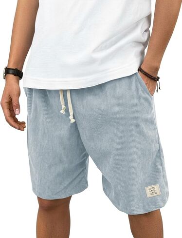 Hardaddy Mens Corduroy Shorts Elastic Waist Drawstring Casual Summer Beach Lounge Short in Saudi Arabia
